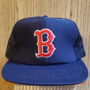 VTG Boston Red Sox Baseball Cap Hat MLB Mesh Trucker Blue Snapback M/L RETRO